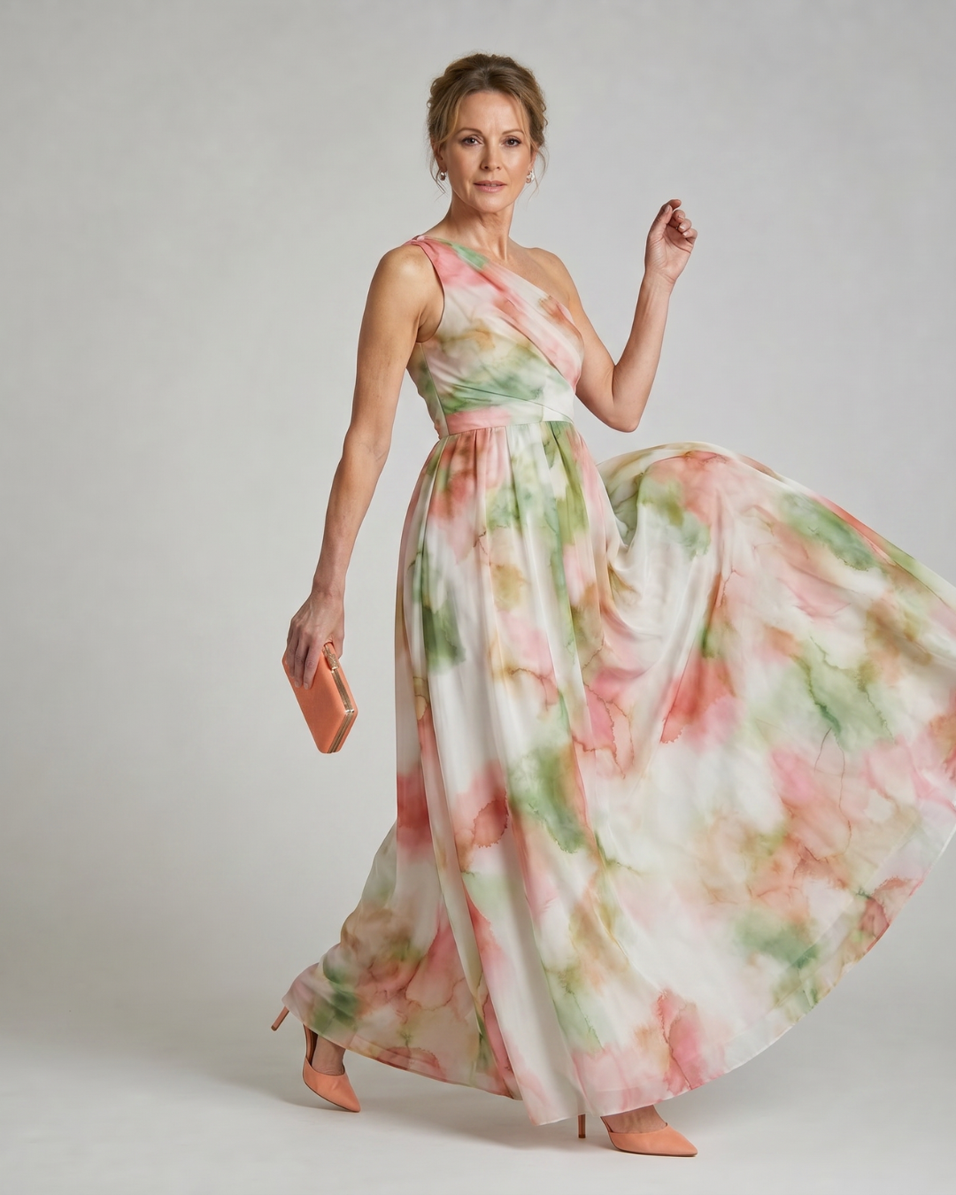 Linnla | Watercolor One Shoulder Flowing Maxi Dress