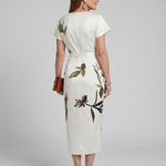 Tovalora | Flutter Sleeve Wrap Botanical Print Midi Dress