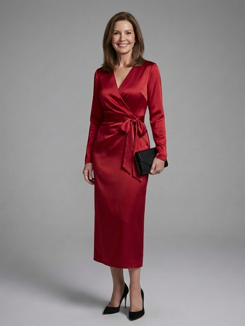 Corassa | Long Sleeve Wrap Tie Midi Dress