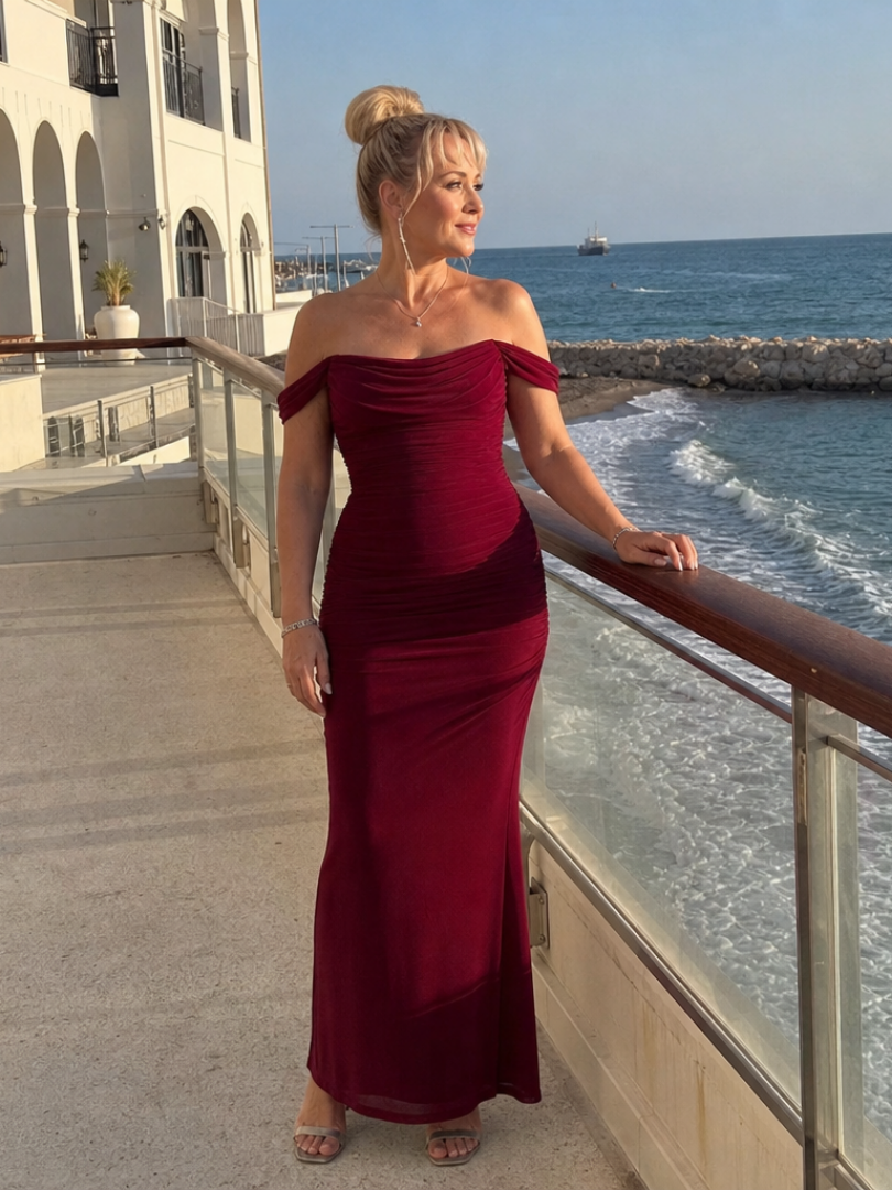 Marmarie | Off Shoulder Fitted Silhouette Midi Dress