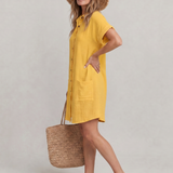 Briavia | Short Sleeve Front Pockets Knee Length Dress