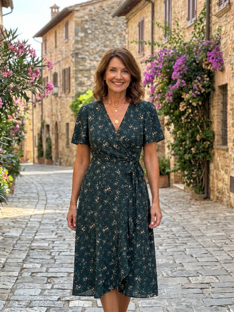 Dahrina | Floral Wrap Tie Midi Dress
