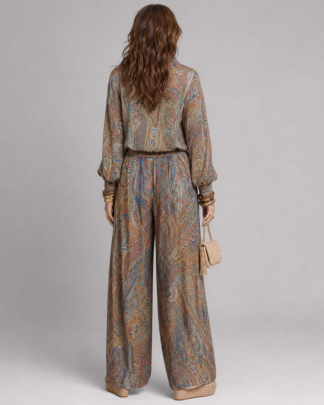 Mirbeth | Ornate Paisley Print Blouse And Wide Leg Pants Set