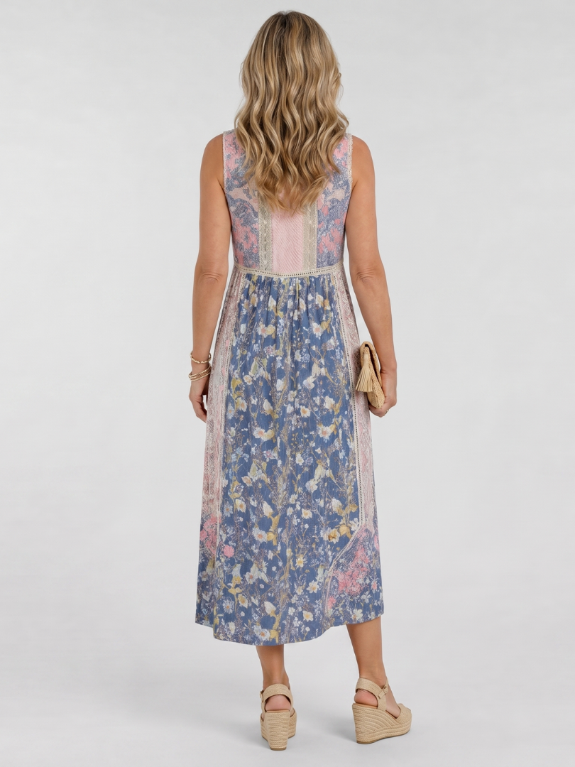 Penwyn | Mixed Floral Sleeveless Button Detail Midi Dress