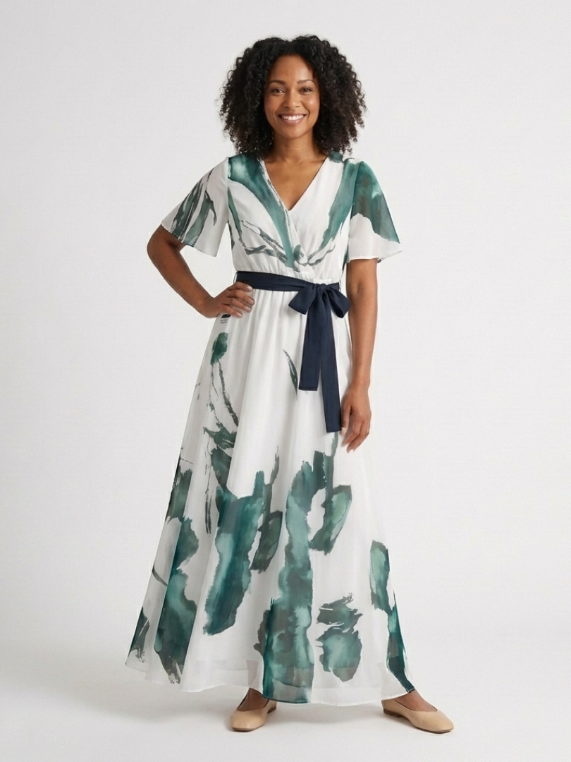 Nevna | Flutter Sleeve Belted Maxi Dress