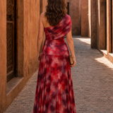 Halsia | One Shoulder Watercolor Print Flowing Maxi Dress