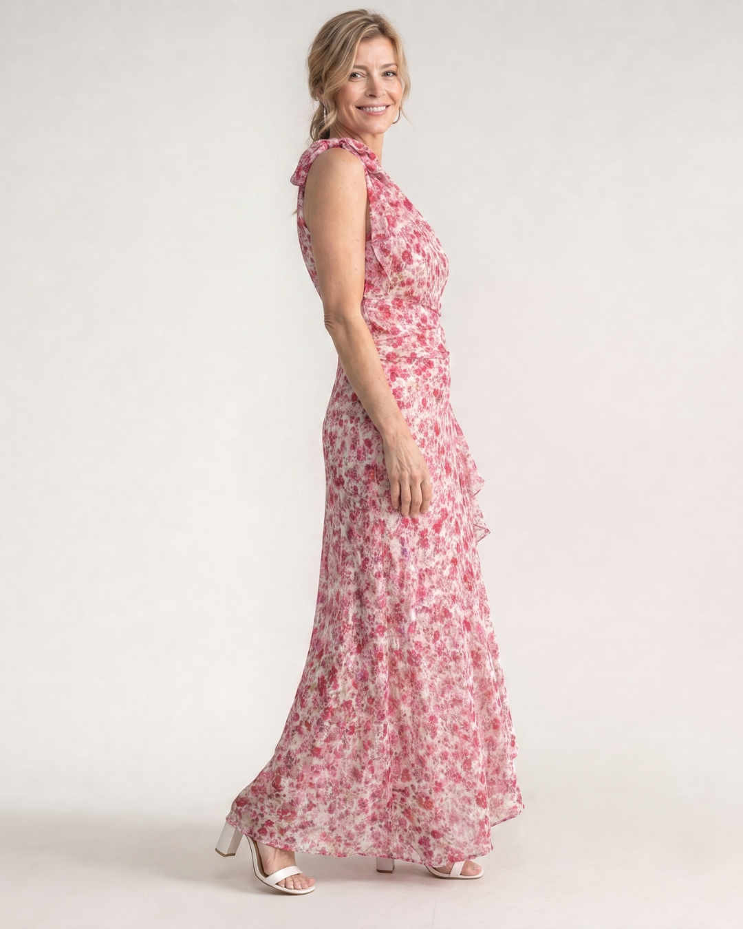 Julra | Ditsy Floral One Shoulder Ruffle Hem Midi Dress