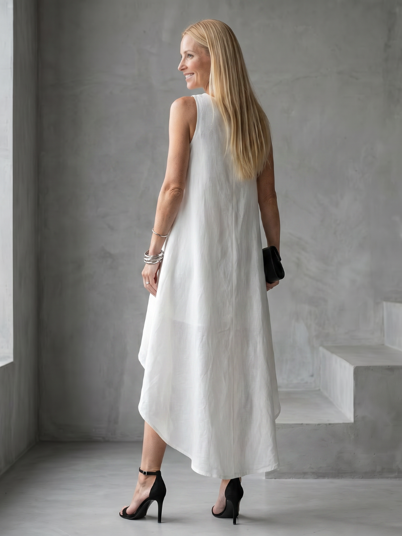 Talnia | Sleeveless High Low Flowing Shape Midi Dress
