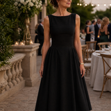Rosmarie | Sleeveless Crew Neck Fitted Bodice Midi Dress
