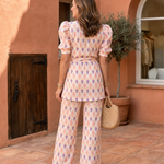 Tesrin | Printed Wrap Blouse And Flared Pants Set