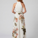 Nilathea | Draped Halter Botanical Panel Maxi Dress