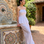 Romyina | Strapless Smocked Top And Wide Leg Pants Set