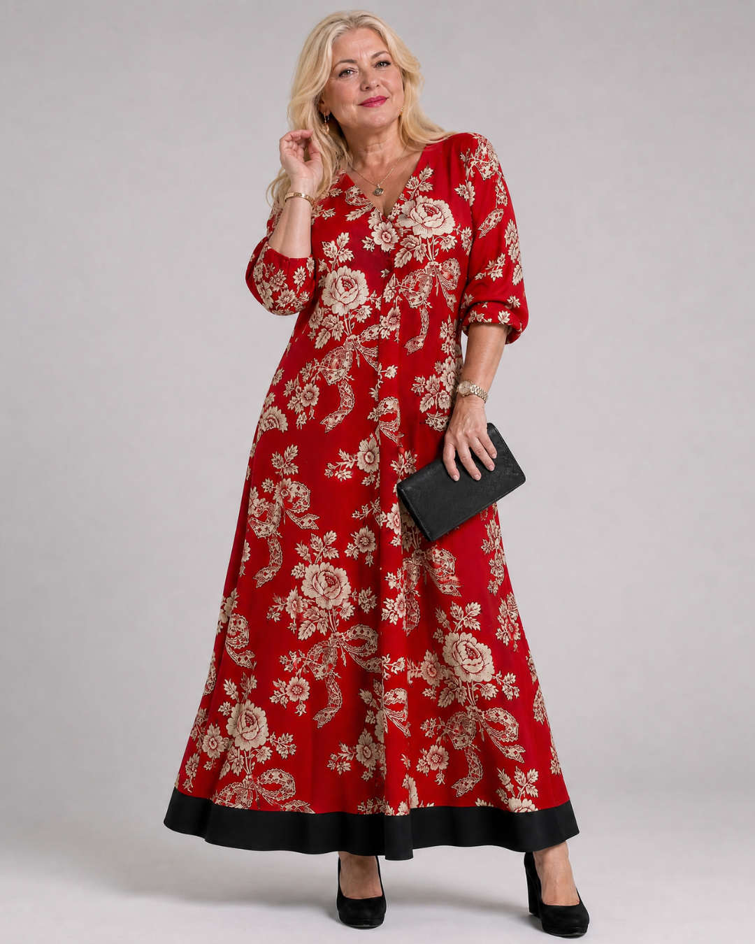 Velette | Vintage Floral V Neck Relaxed Midi Dress