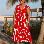 Verbeth | Abstract Print V Neck Flowing Midi Dress