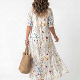 Magdamae | Botanical Print Tassel Tie Midi Dress