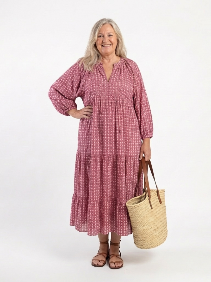 Celwyn | Geometric Print Long Sleeve Midi Dress