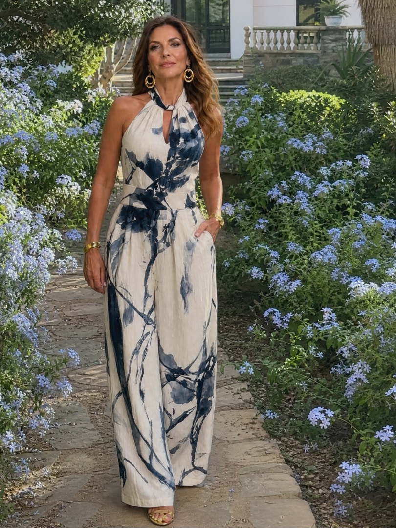 Taliathea | Printed Halter Wide Leg Jumpsuit