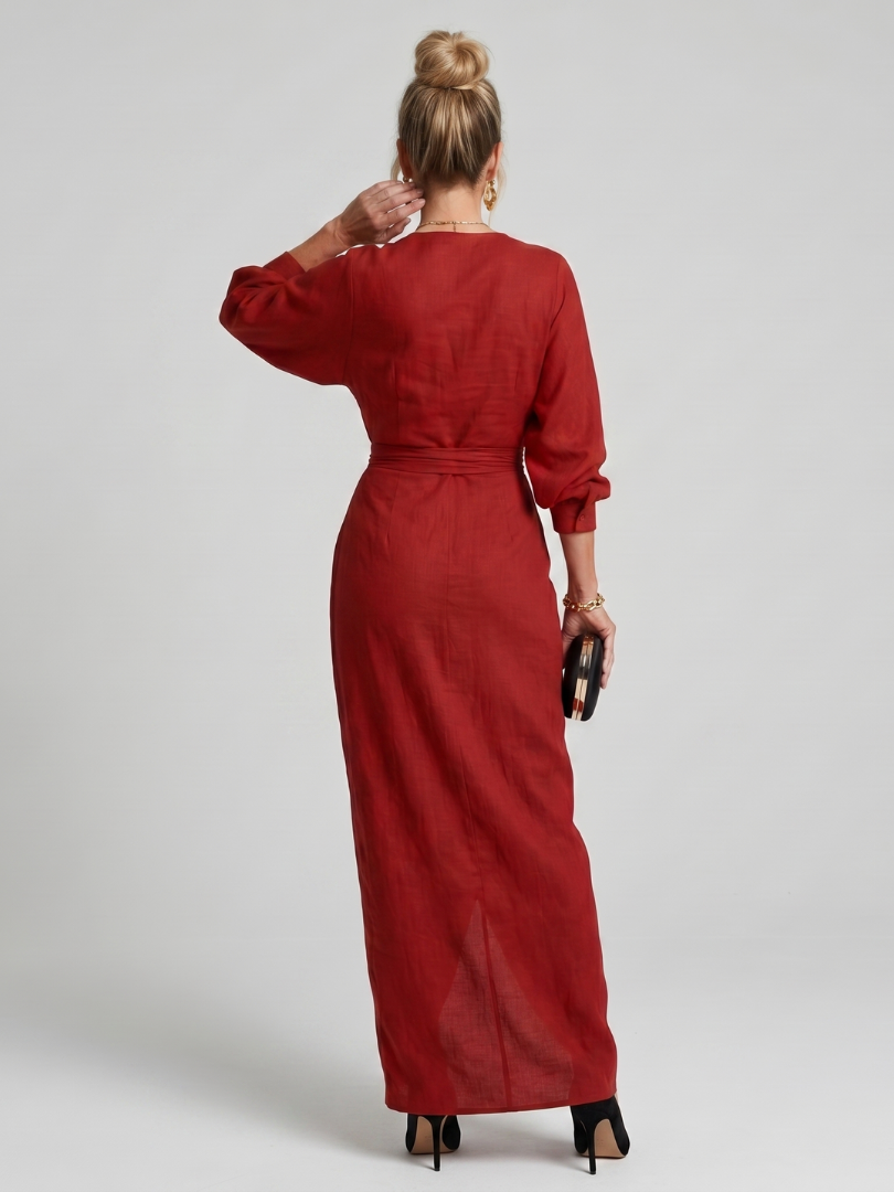 Senda | Long Sleeve Wrap Overlap Skirt Midi Dress