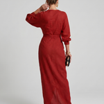 Senda | Long Sleeve Wrap Overlap Skirt Midi Dress