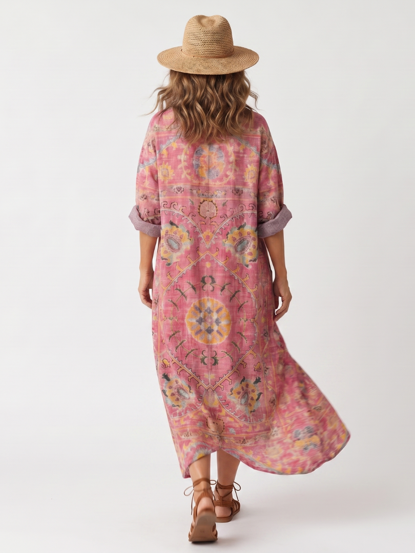 Esmerina | Abstract Print Relaxed Pocket Midi Dress