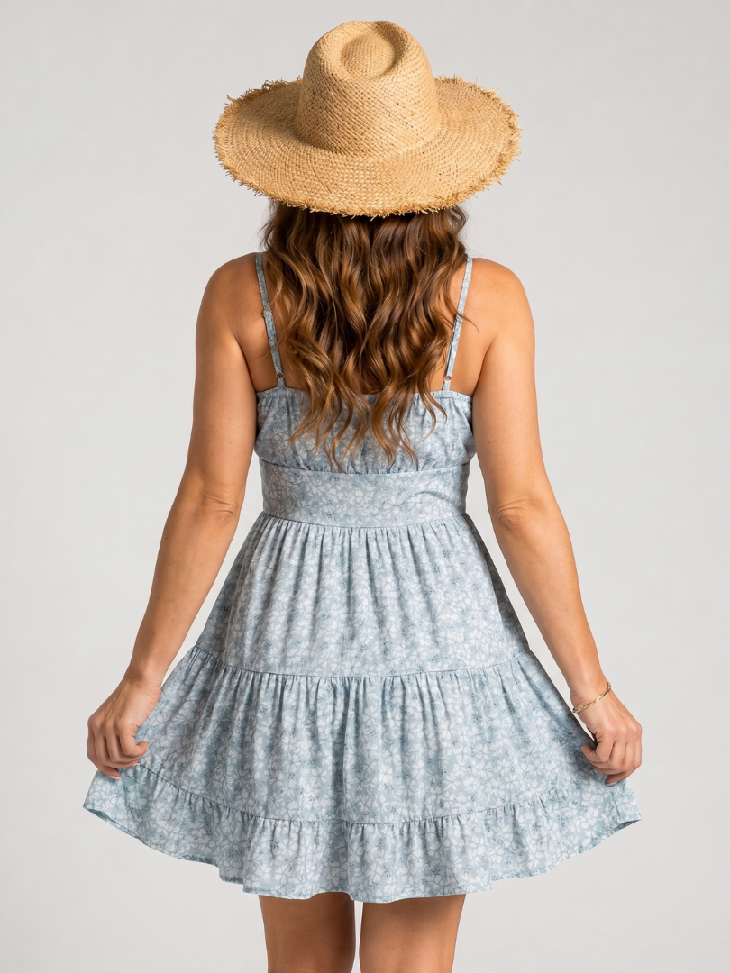 Perbeth | Spaghetti Strap Tiered Knee Length Dress