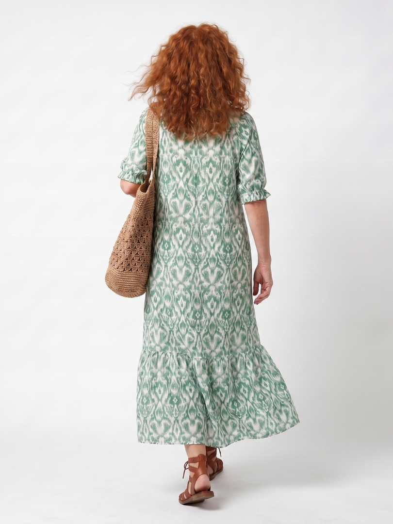Marna | Pattern V Neck Tassel Midi Dress