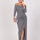 Taliabelle | Off Shoulder Ruched Slit Midi Dress