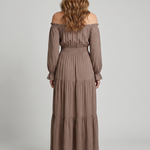 Sennarin | Off Shoulder Side Slit Midi Dress