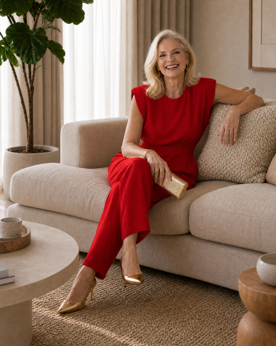 Temlyn | Draped Shoulder Tailored Wide Leg Jumpsuit