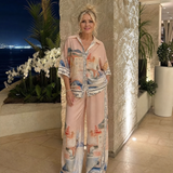 Lilabelle | Scenic Print Button Front Shirt And Wide Leg Pants Set