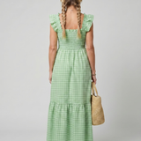 Sabdra | Sleeveless Square Neck Gingham Pattern Midi Dress