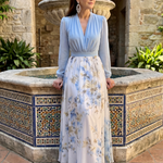 Tovabelle | V Neck Sheer Bodice Floral Maxi Dress