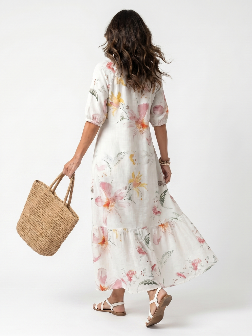 Pennia | Soft Floral Tiered Tassel Midi Dress