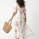 Pennia | Soft Floral Tiered Tassel Midi Dress