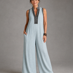 Zarbelle | Embroidered V Neck Sleeveless Wide Leg Jumpsuit