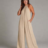 Gretabeth | Pleated Halter Neck Wide Leg Relaxed Jumpsuit