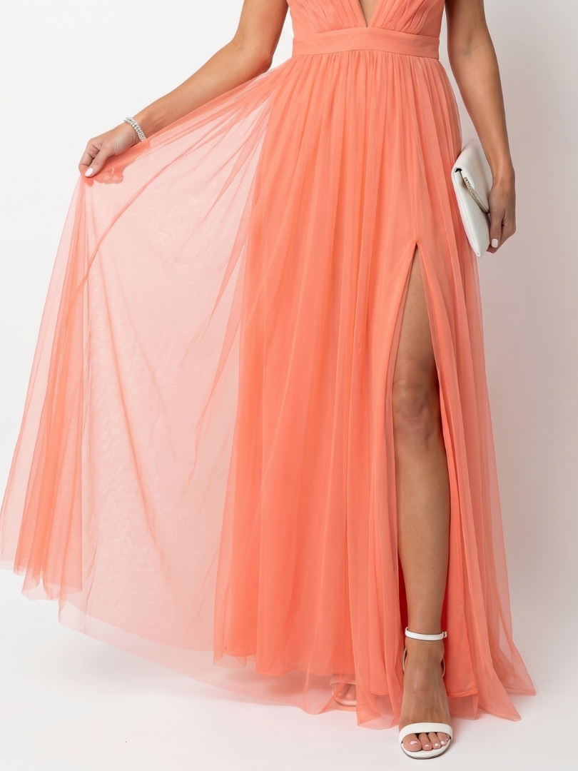 Roswynne | Deep V Strap Pleated Maxi Dress