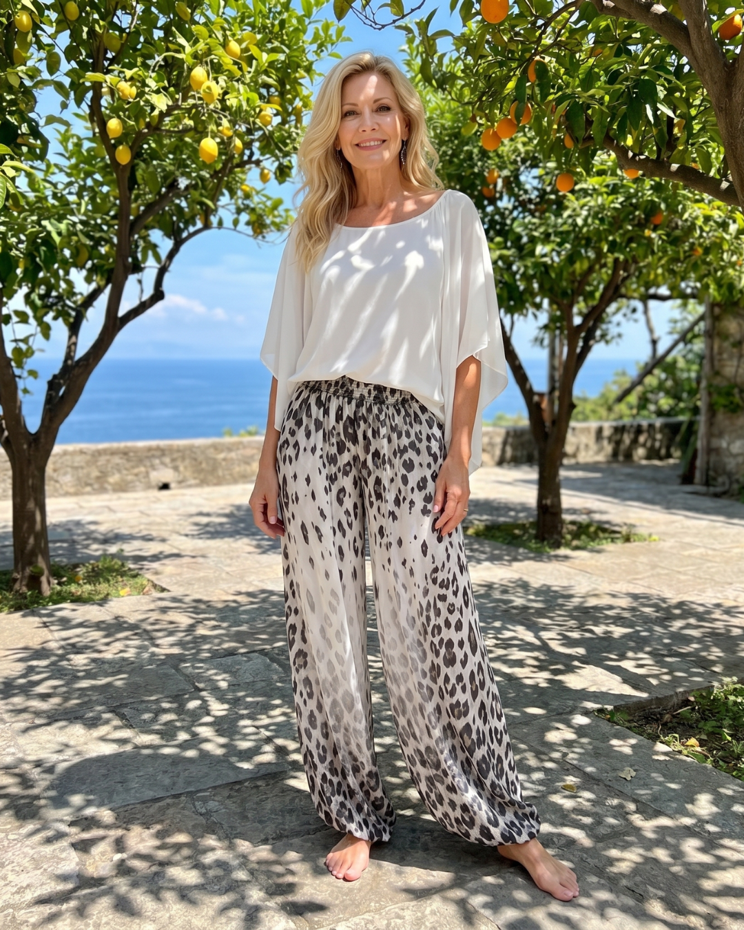 Taliara | Flowing Chiffon Top And Printed Wide Leg Pants Set