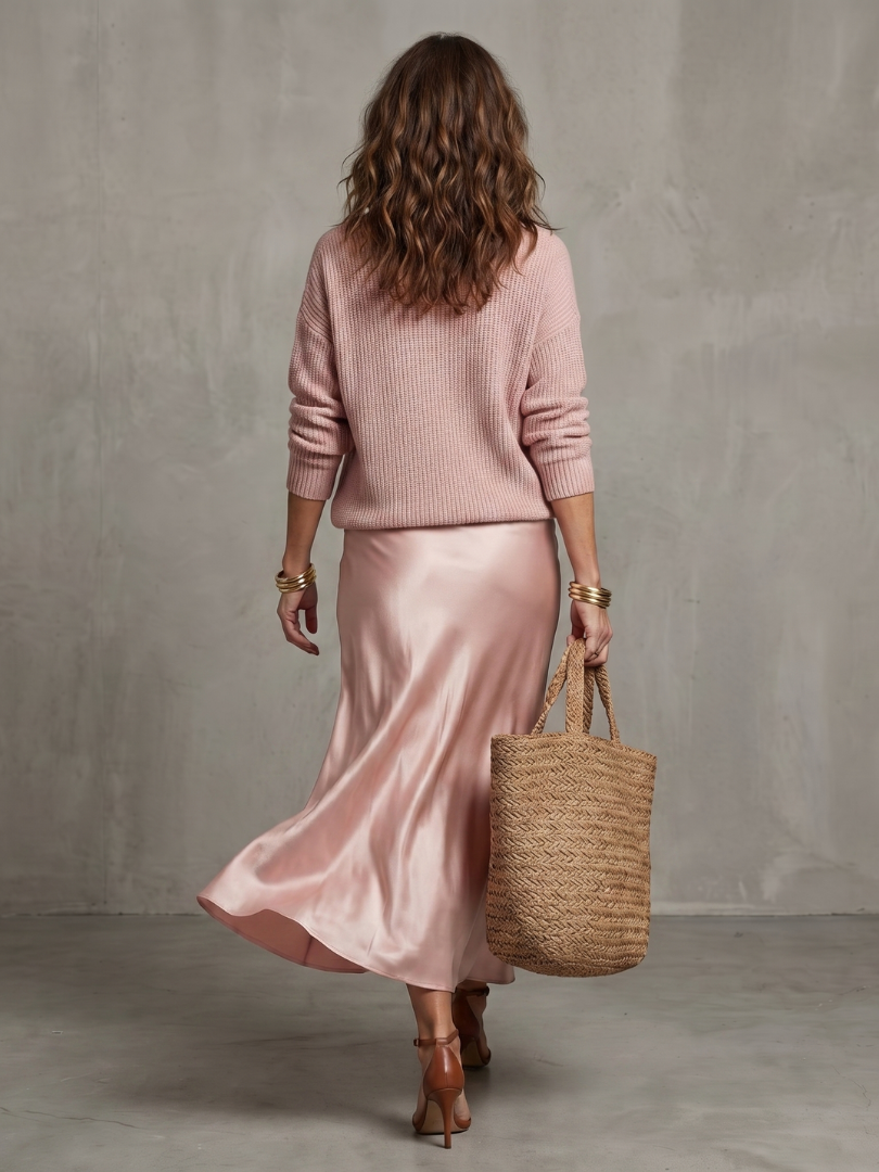 Lunwyn | Bias Fall Satin Skirt Knit Layer Set