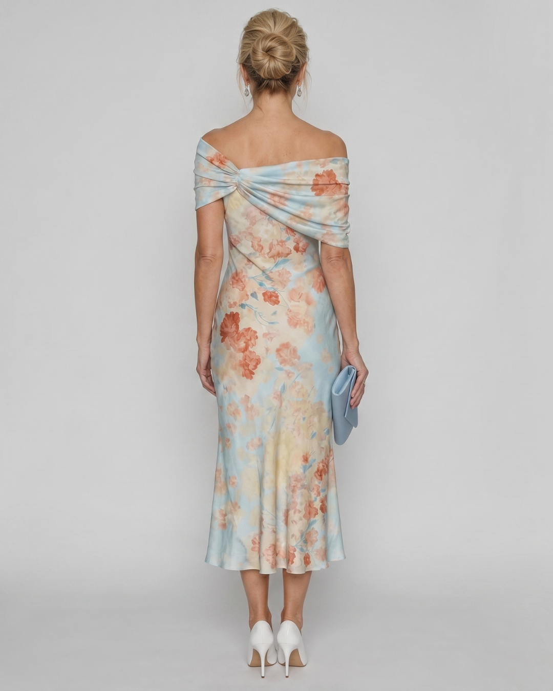 Eliwen | Soft Floral Off Shoulder Fitted Midi Dress