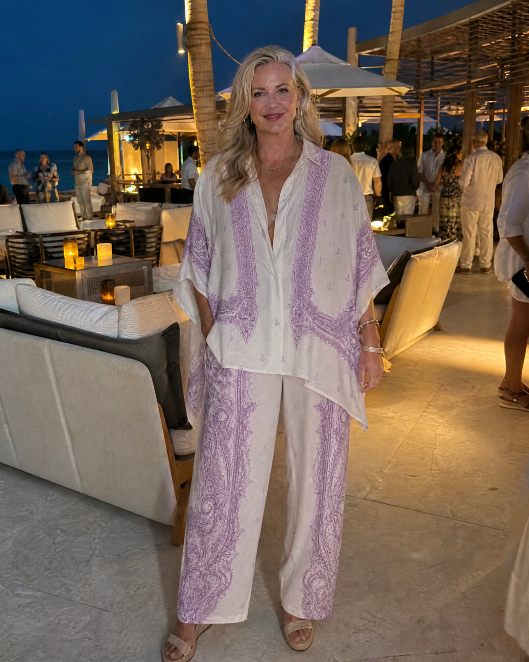 Norrose | Soft Print Oversized Shirt And Wide Leg Pants Set