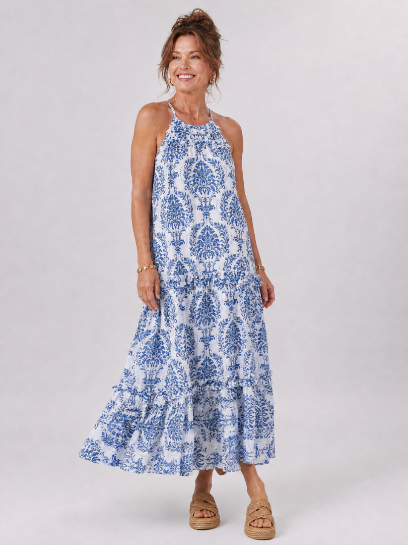 Pensia | Sleeveless Mixed Print Midi Dress