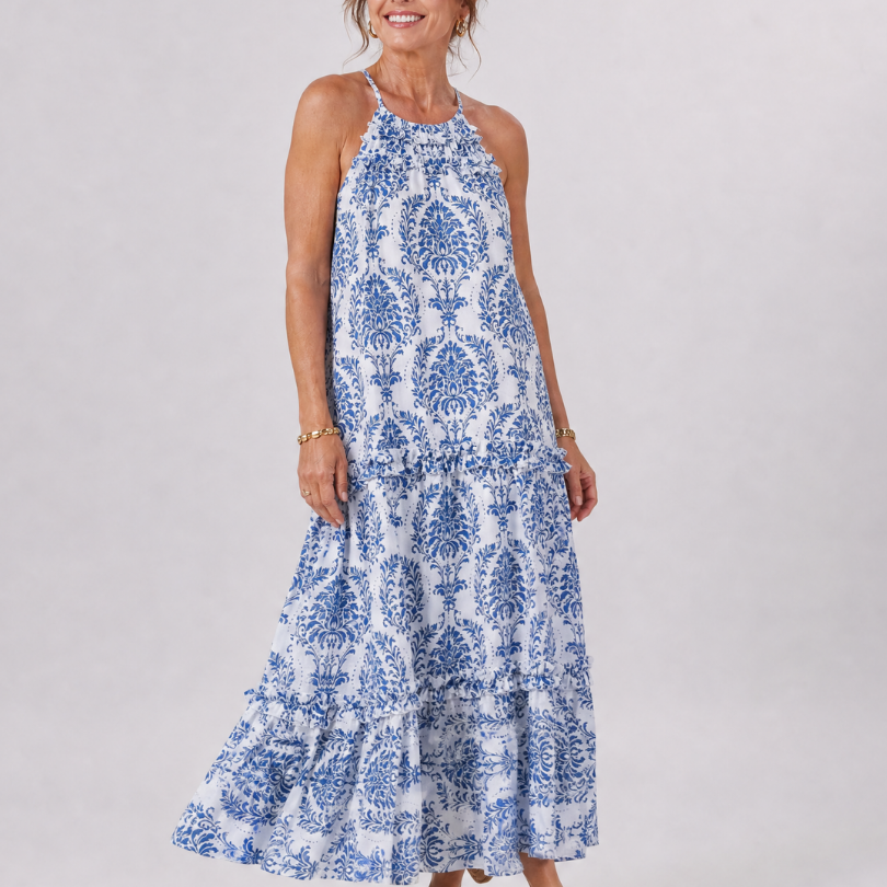 Pensia | Sleeveless Mixed Print Midi Dress
