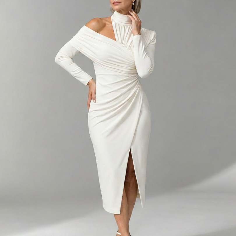 Vesrin | One Shoulder Draped Midi Dress