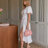 Gretamarie | Short Sleeve Wrap Floral Print Midi Dress