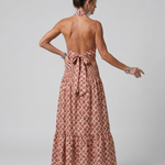 Vidarin | Cross Halter Geometric Print Cutout Midi Dress