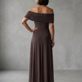Vidabeth | Off Shoulder Draped Midi Dress