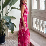 Tovamae | Watercolor Print Sleeveless Deep V Midi Dress