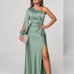 Julna | One Shoulder Draped Slit Maxi Dress