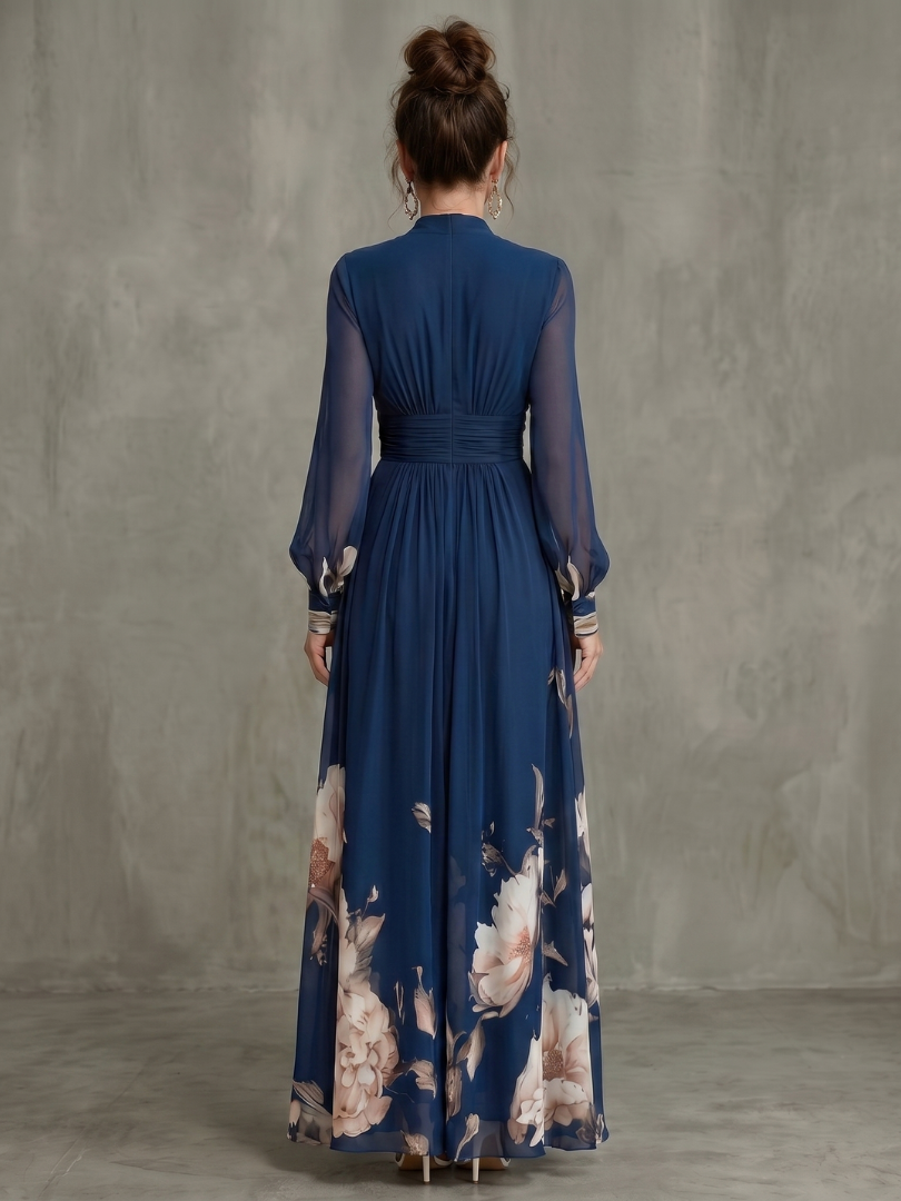 Taliavia | Pleated Sheer Sleeves Maxi Dress